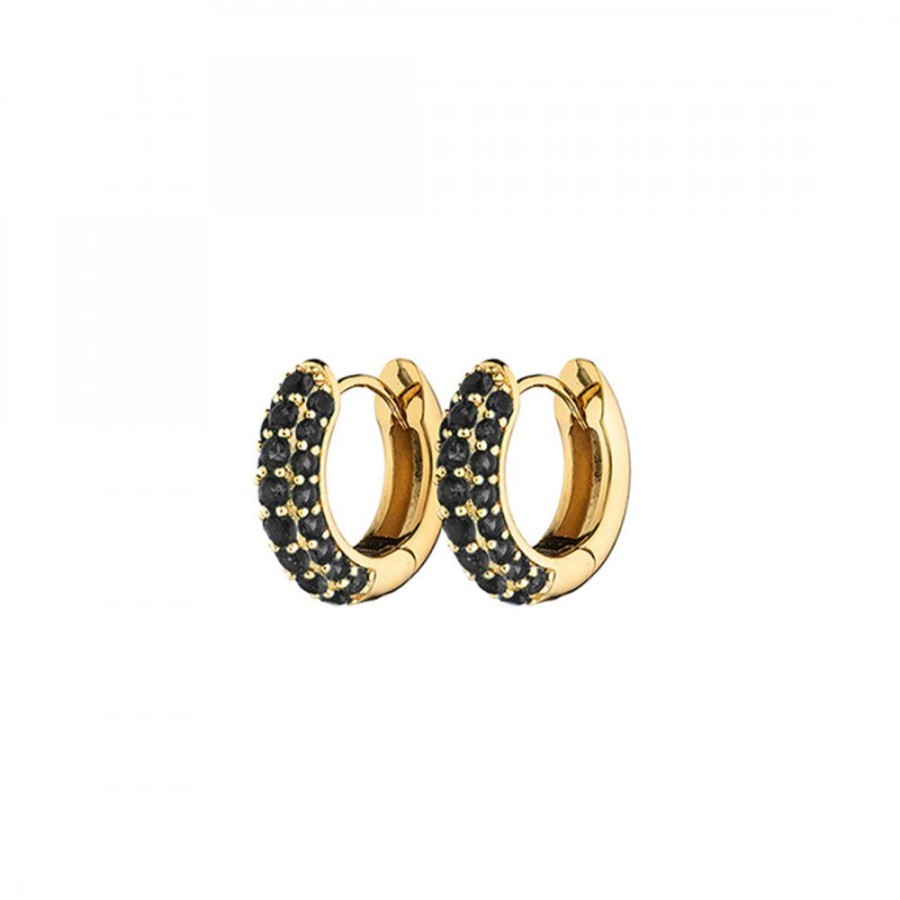 Smycken Charlotte Bonde | Timeless Tiny Hoops Svart Spinell Guld