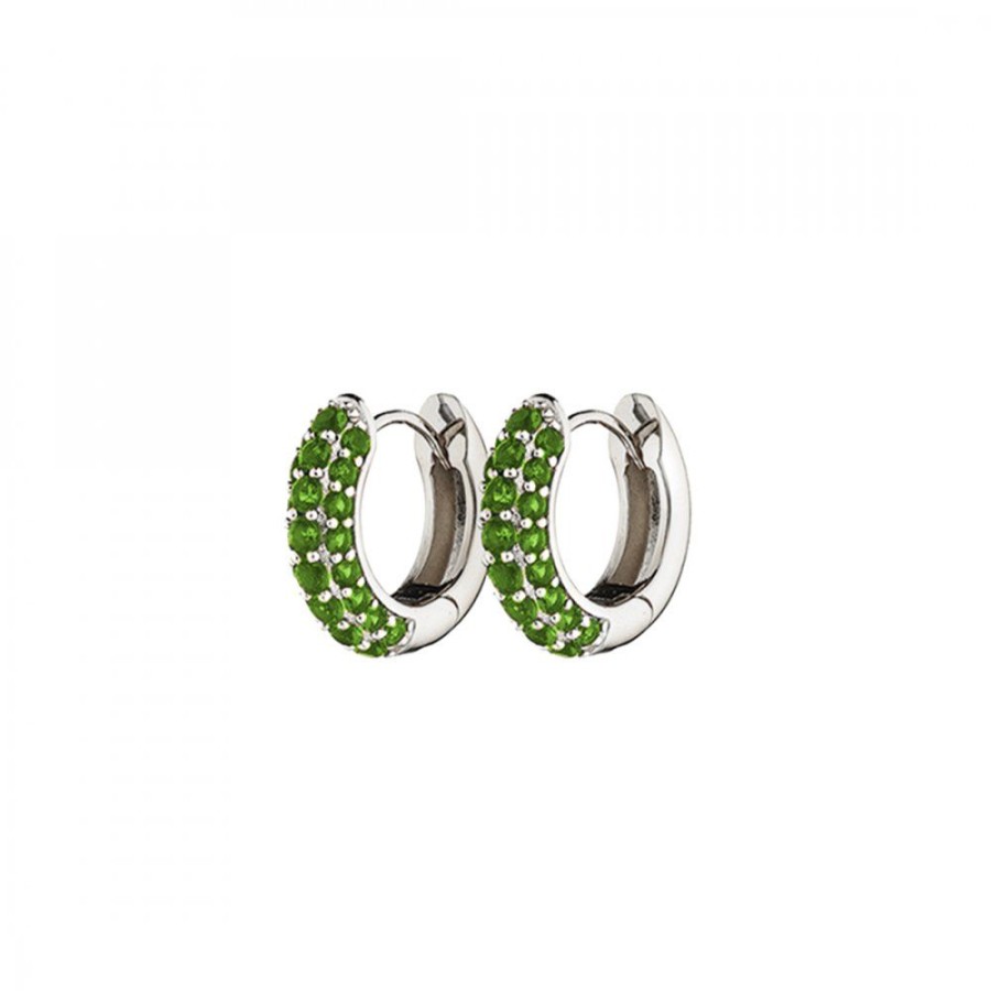 Smycken Charlotte Bonde | Timeless Tiny Hoops Gron Spinell Silver