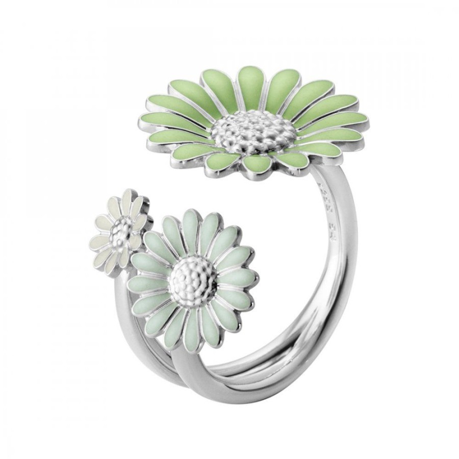 Smycken Georg Jensen | Daisy 3 Blommor Ring Silver Gron Emalj