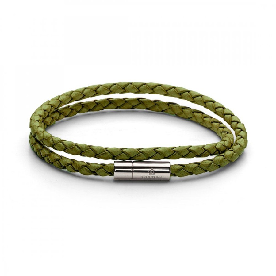 Smycken Skultuna | Dubbelt Laderarmband Lime Gron Silver